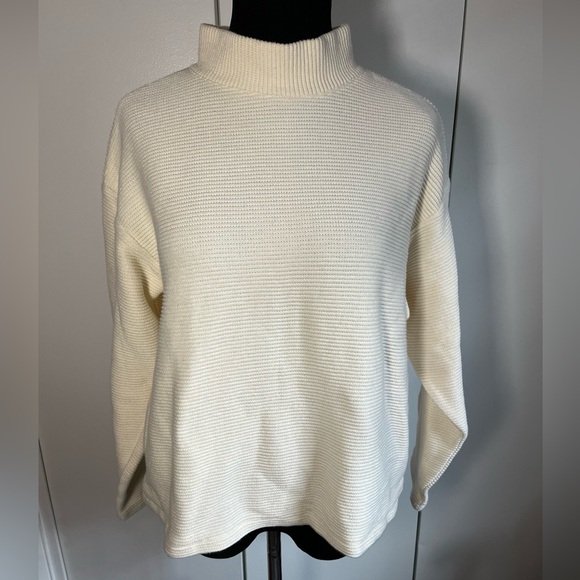 Madewell Women’s Sweater Cream Size Small Mock Neck Ribbed Pockets 100% Cotton - Picture 1 of 7